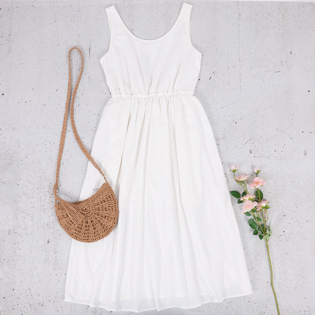Solid-Color Cotton Dress with Scoop Neckline