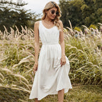 Solid-Color Cotton Dress with Scoop Neckline
