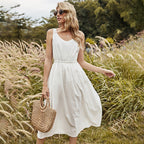 Solid-Color Cotton Dress with Scoop Neckline