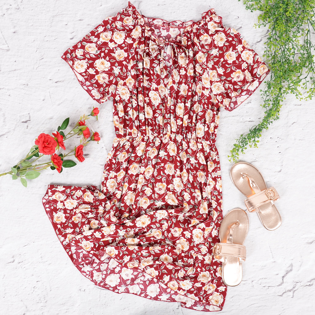 Floral Dress with Off-Shoulder Neckline