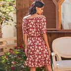 Floral Dress with Off-Shoulder Neckline