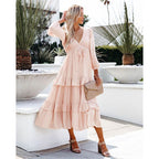 Ruffled Viscose Midi Dress with Layered Details