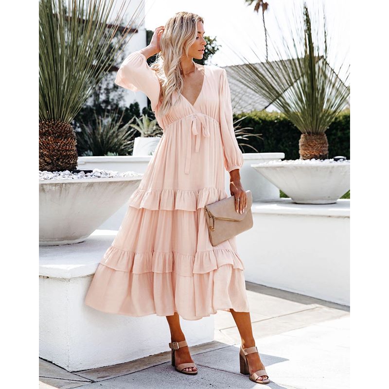 Ruffled Viscose Midi Dress with Layered Details