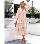 Ruffled Viscose Midi Dress with Layered Details