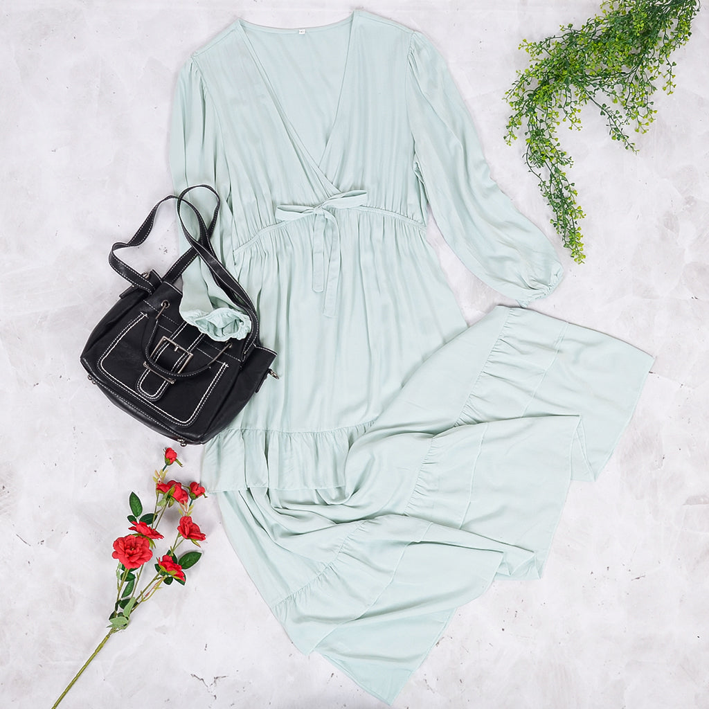Ruffled Viscose Midi Dress with Layered Details