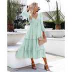 Ruffled Viscose Midi Dress with Layered Details