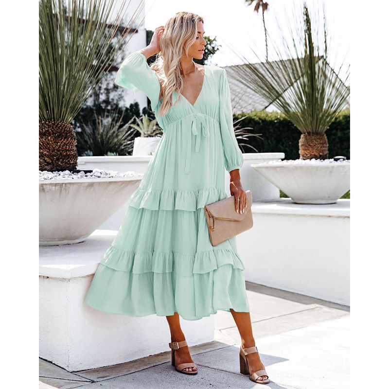 Ruffled Viscose Midi Dress with Layered Details