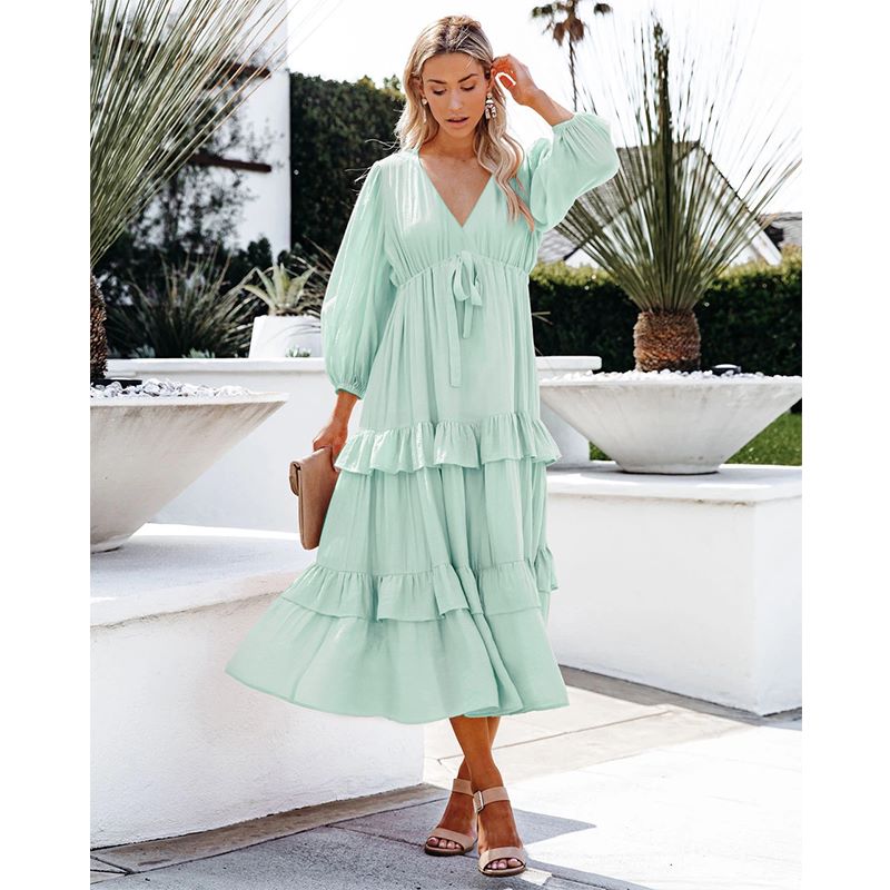 Ruffled Viscose Midi Dress with Layered Details