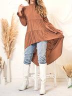 Ruffled High-Neck Jeans with Long Sleeves