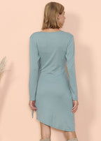 Wrap-Style V-Neck Dress with Long Sleeves