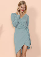 Wrap-Style V-Neck Dress with Long Sleeves