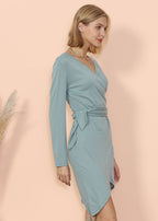 Wrap-Style V-Neck Dress with Long Sleeves