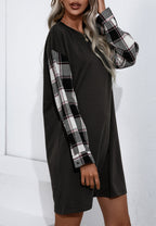 Plaid Crew-Neck Dress with Long Sleeves