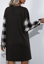 Plaid Crew-Neck Dress with Long Sleeves