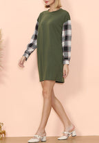 Plaid Crew-Neck Dress with Long Sleeves