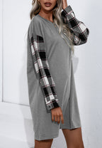 Plaid Crew-Neck Dress with Long Sleeves