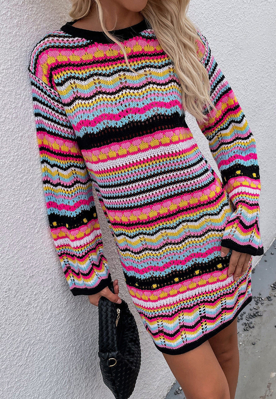 Knit Acrylic Dress with Stripes