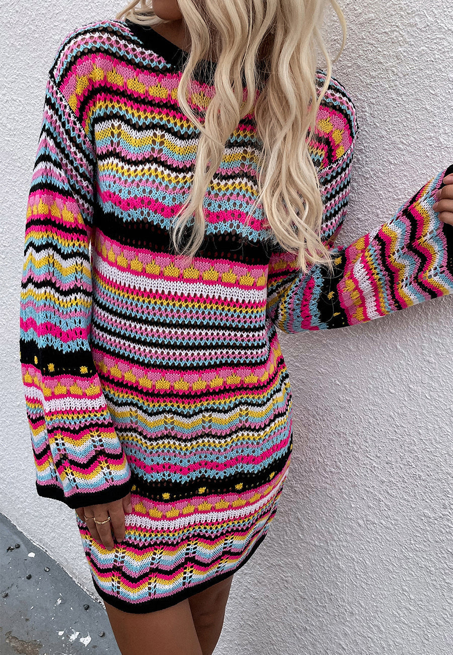 Knit Acrylic Dress with Stripes