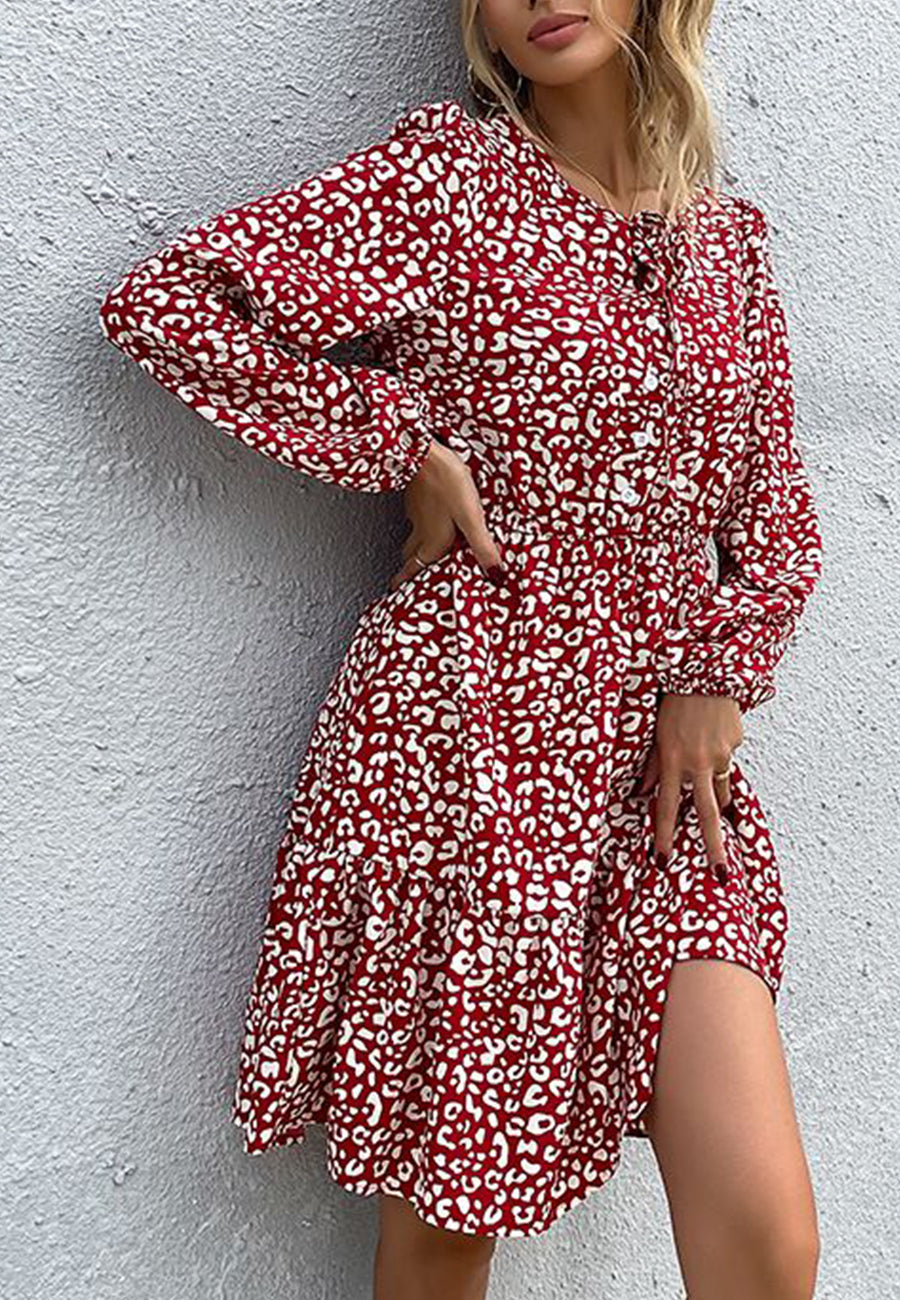 Leopard-Print Dress with Button Details