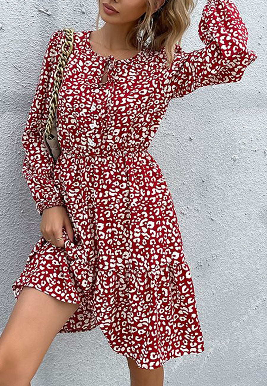 Leopard-Print Dress with Button Details