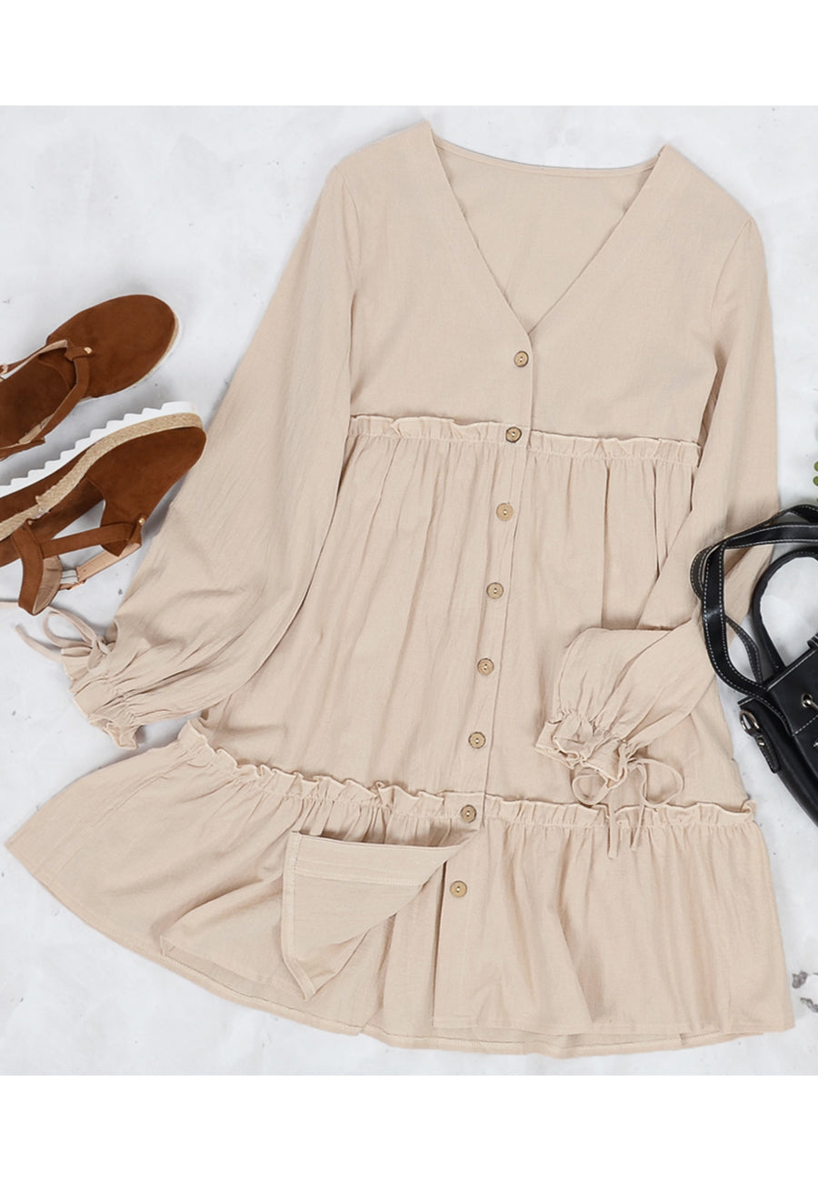 Plunging Smocked Dress