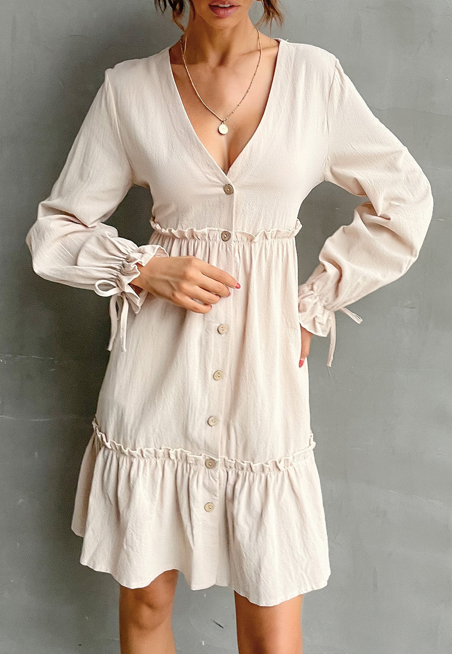 Plunging Smocked Dress
