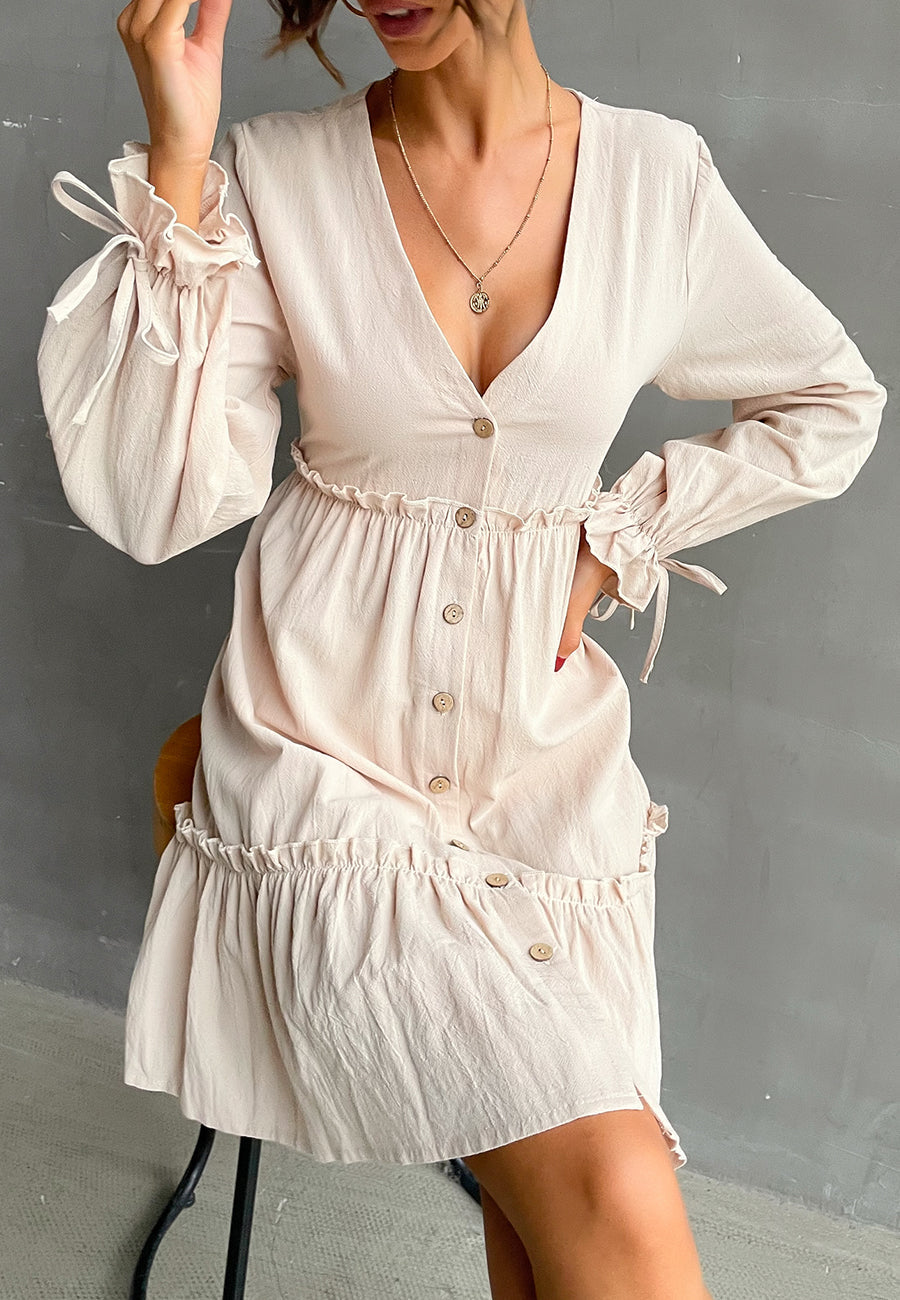 Plunging Smocked Dress