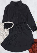 Button-Front Solid-Color Dress with Polo Collar