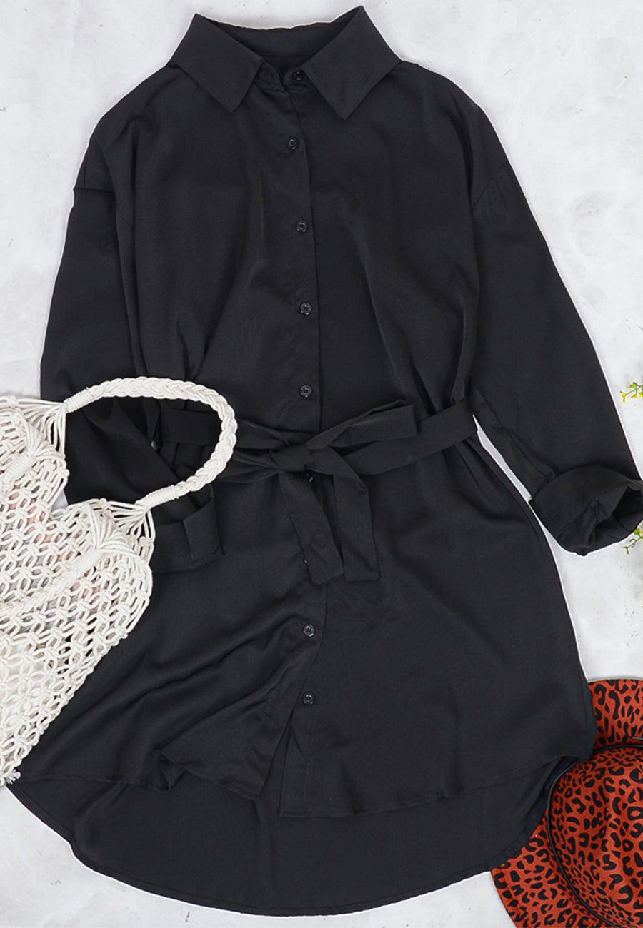Button-Front Solid-Color Dress with Polo Collar