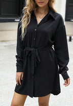Button-Front Solid-Color Dress with Polo Collar