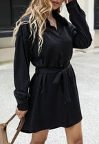 Button-Front Solid-Color Dress with Polo Collar