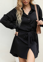 Button-Front Solid-Color Dress with Polo Collar