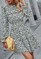 Floral High-Neck Ruffled Dress
