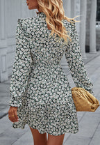 Floral High-Neck Ruffled Dress