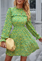 Floral High-Neck Ruffled Dress