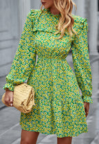 Floral High-Neck Ruffled Dress
