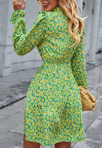 Floral High-Neck Ruffled Dress