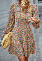 Floral High-Neck Ruffled Dress