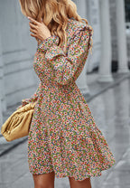 Floral High-Neck Ruffled Dress