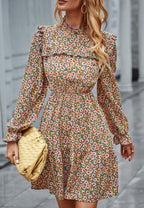 Floral High-Neck Ruffled Dress