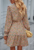 Floral High-Neck Ruffled Dress