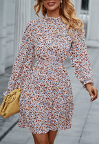 Floral High-Neck Ruffled Dress