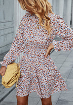 Floral High-Neck Ruffled Dress