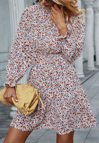 Floral High-Neck Ruffled Dress
