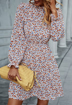 Floral High-Neck Ruffled Dress