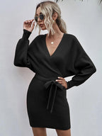 Wrap-Style Acrylic Sweater Dress with Bodycon Fit