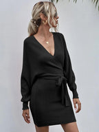 Wrap-Style Acrylic Sweater Dress with Bodycon Fit
