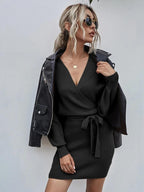Wrap-Style Acrylic Sweater Dress with Bodycon Fit