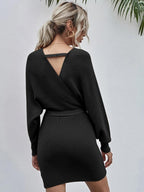 Wrap-Style Acrylic Sweater Dress with Bodycon Fit