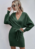 Wrap-Style Acrylic Sweater Dress with Bodycon Fit